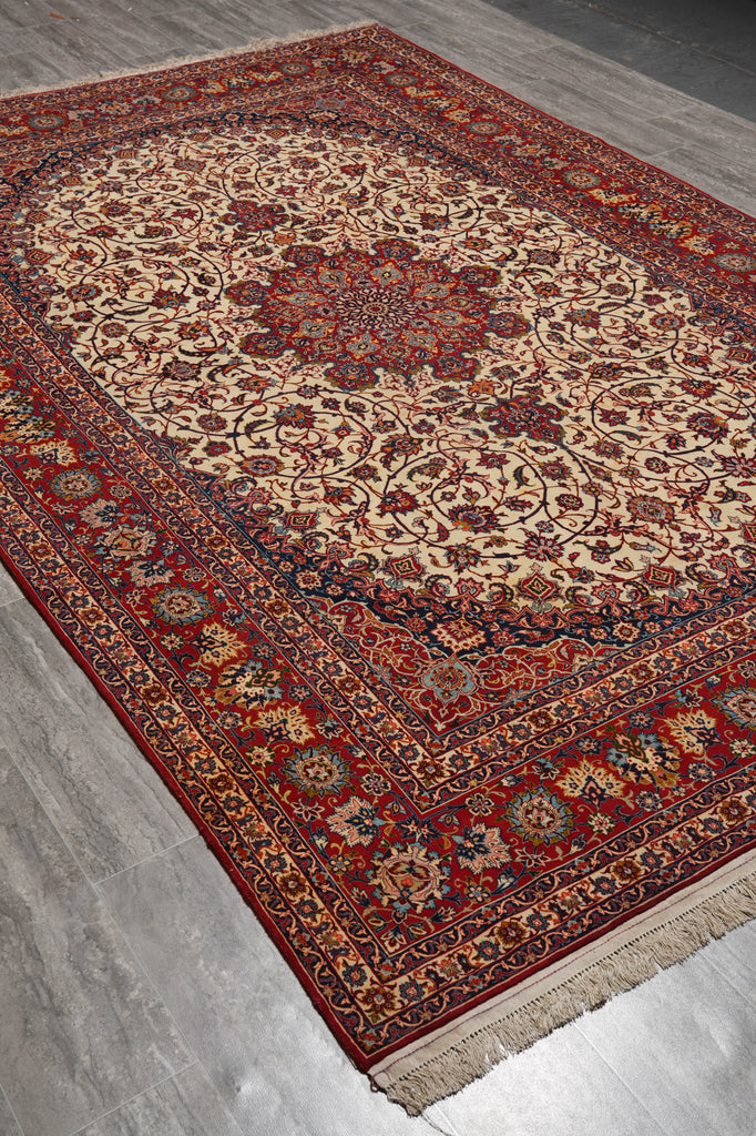 6.8 x 10.4 Authentic Finest Persian Esfahan Signed Seirafian Rug Wool and Silk on Silk 500 Kpsi #F-4586