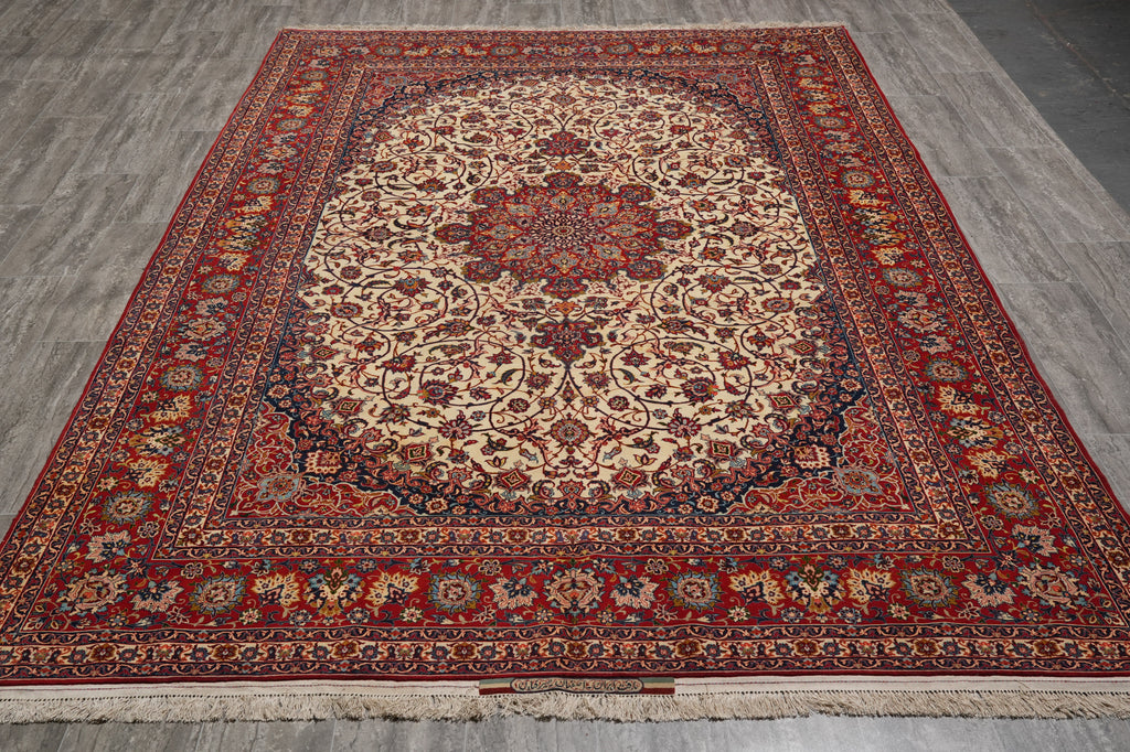 6.8 x 10.4 Authentic Finest Persian Esfahan Signed Seirafian Rug Wool and Silk on Silk 500 Kpsi #F-4586