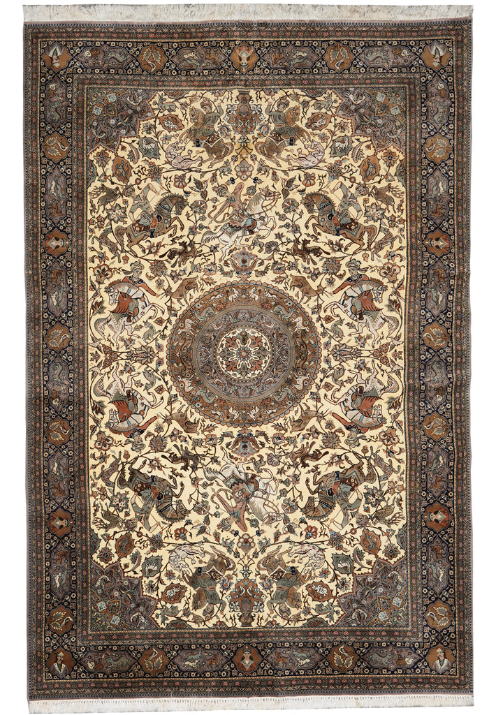 6.8 x 9.7 Exotic Hunting Authentic Persian Tabriz Rug 400 Kpsi Iran