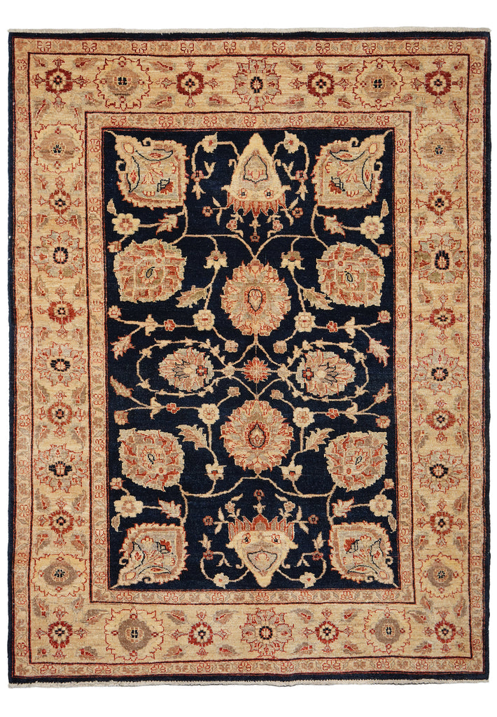 5.6 x 7.4 BLACK Natural Quality Handmade Chobi Peshawar Rug-PAKISTAN #PIX-4807