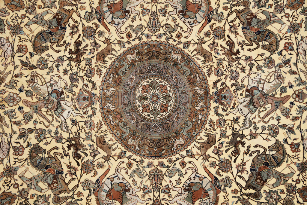 6.8 x 9.7 Exotic Hunting Authentic Persian Tabriz Rug 400 Kpsi Iran #F-4588