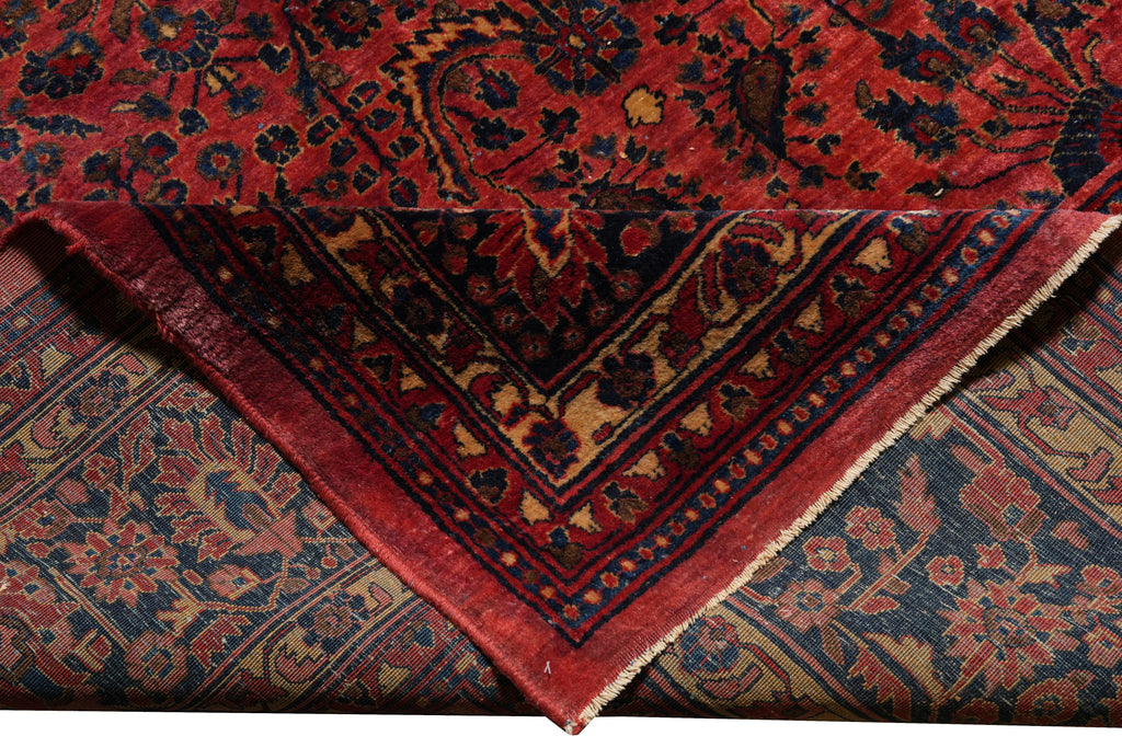 10.8 x 16 Authentic Antique Persian Kashan Sarouk Machester Wool Quality Rug  1930's #F-4373