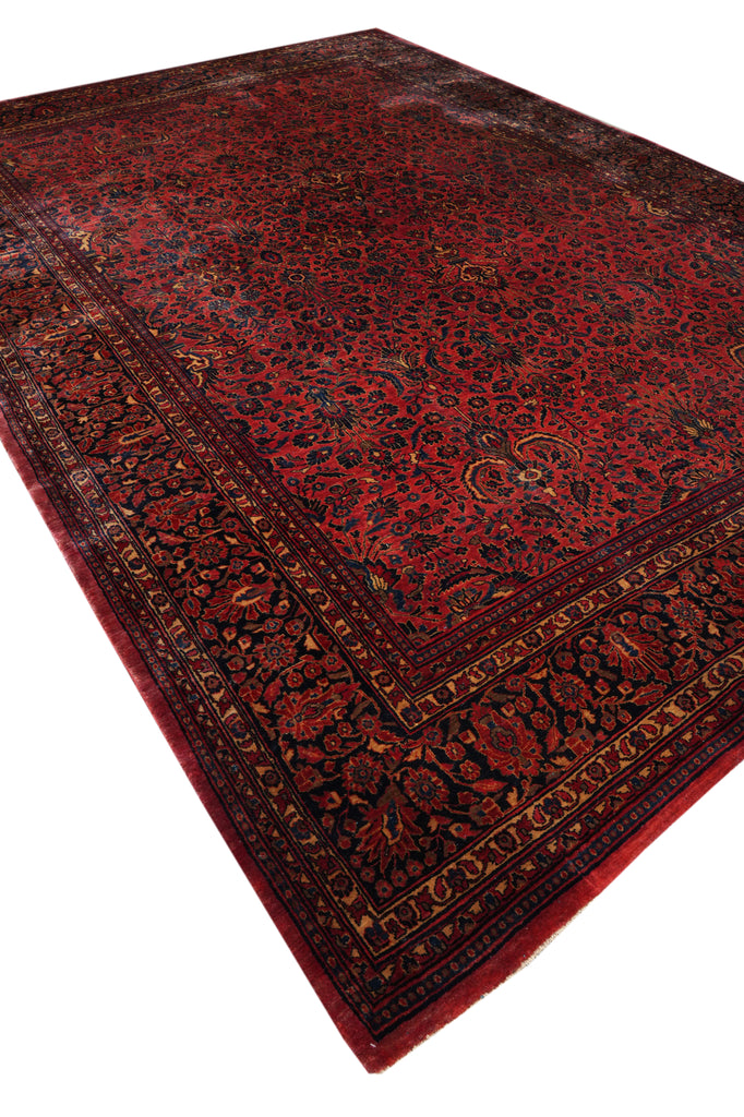 10.8 x 16 Authentic Antique Persian Kashan Sarouk Machester Wool Quality Rug  1930's #F-4373