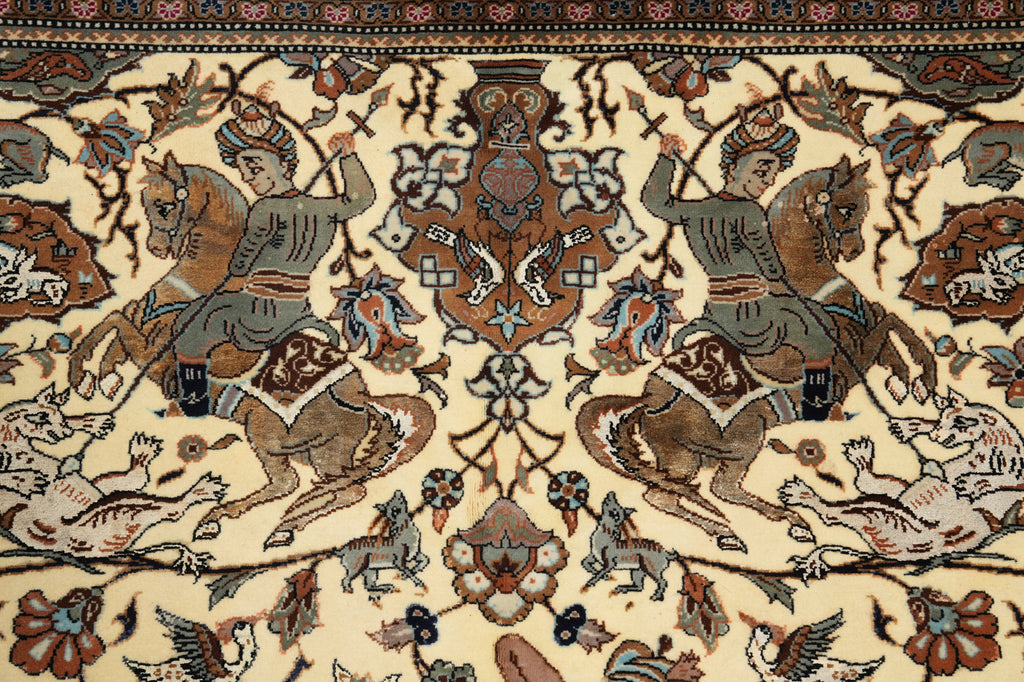 6.8 x 9.7 Exotic Hunting Authentic Persian Tabriz Rug 400 Kpsi Iran #F-4588