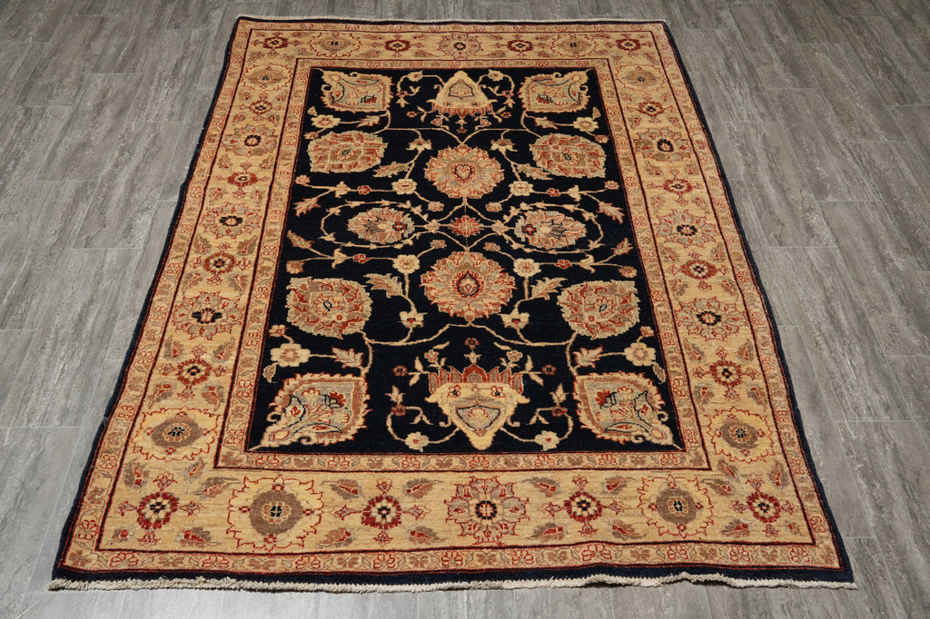 5.6 x 7.4 BLACK Natural Quality Handmade Chobi Peshawar Rug-PAKISTAN #PIX-4807