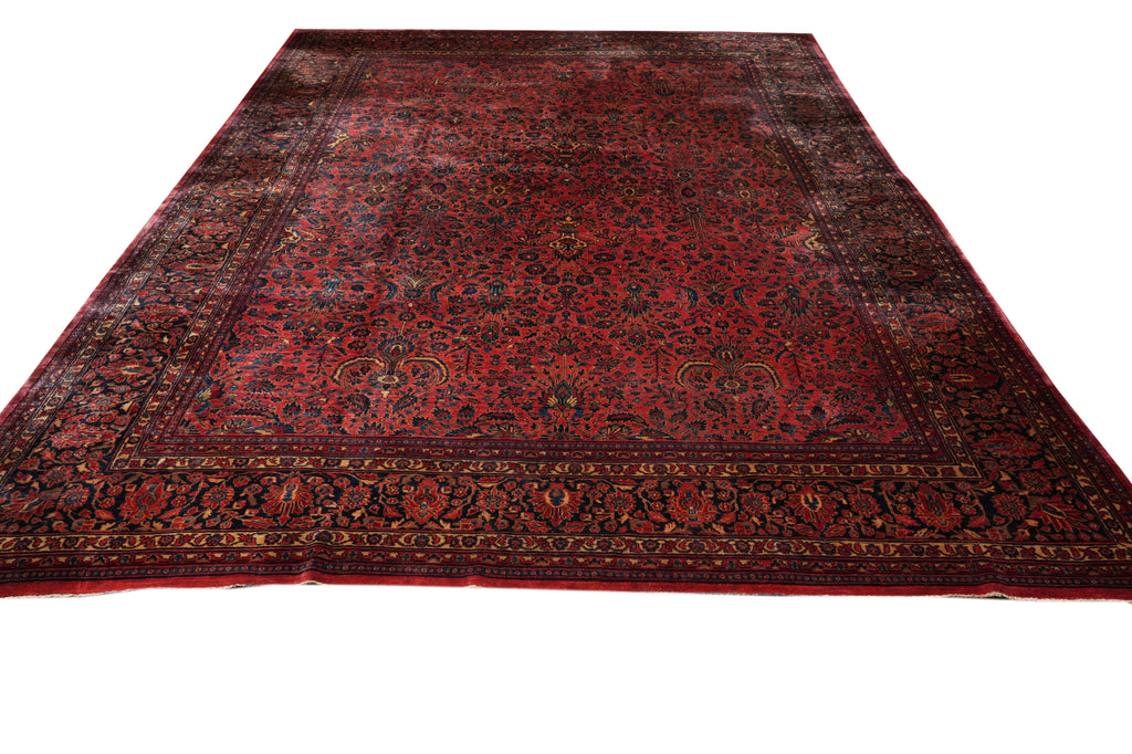 10.8 x 16 Authentic Antique Persian Kashan Sarouk Machester Wool Quality Rug  1930's #F-4373