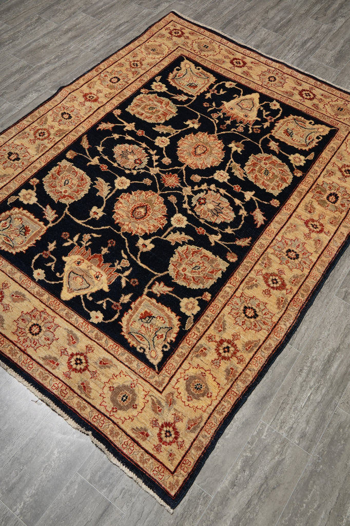 5.6 x 7.4 BLACK Natural Quality Handmade Chobi Peshawar Rug-PAKISTAN #PIX-4807