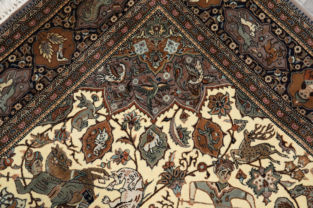 6.8 x 9.7 Exotic Hunting Authentic Persian Tabriz Rug 400 Kpsi Iran #F-4588