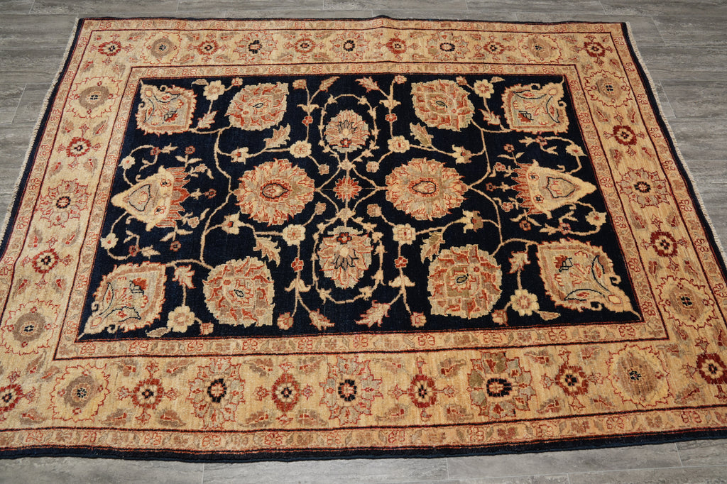 5.6 x 7.4 BLACK Natural Quality Handmade Chobi Peshawar Rug-PAKISTAN #PIX-4807