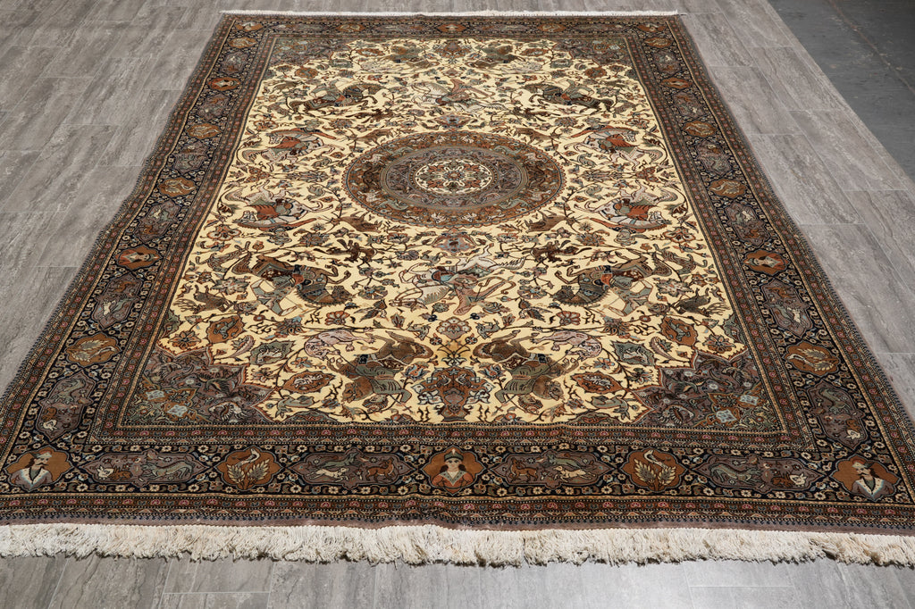 6.8 x 9.7 Exotic Hunting Authentic Persian Tabriz Rug 400 Kpsi Iran #F-4588