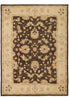 Load image into Gallery viewer, A traditional oriental-style area rug with a dark brown central field, beige floral motifs, and a wide beige border, shown flat against a white background.