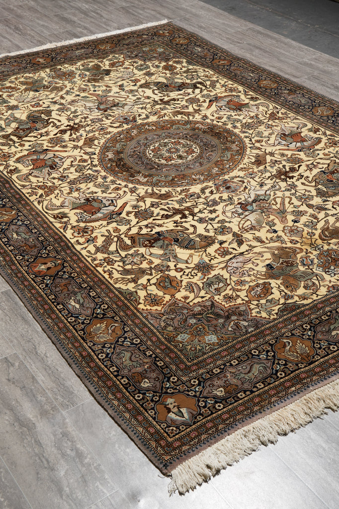 6.8 x 9.7 Exotic Hunting Authentic Persian Tabriz Rug 400 Kpsi Iran #F-4588