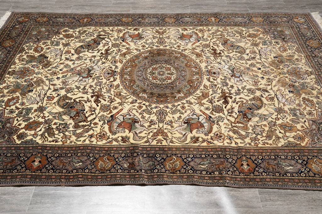 6.8 x 9.7 Exotic Hunting Authentic Persian Tabriz Rug 400 Kpsi Iran #F-4588