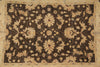 Load image into Gallery viewer, An antique oriental rug with a dark brown field and a beige floral pattern, framed by a wide beige border.
