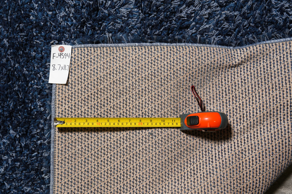 8.7 x 11.7 Plain Solid One Color Blue Handmade Wool Contemporary Rug #F-4594