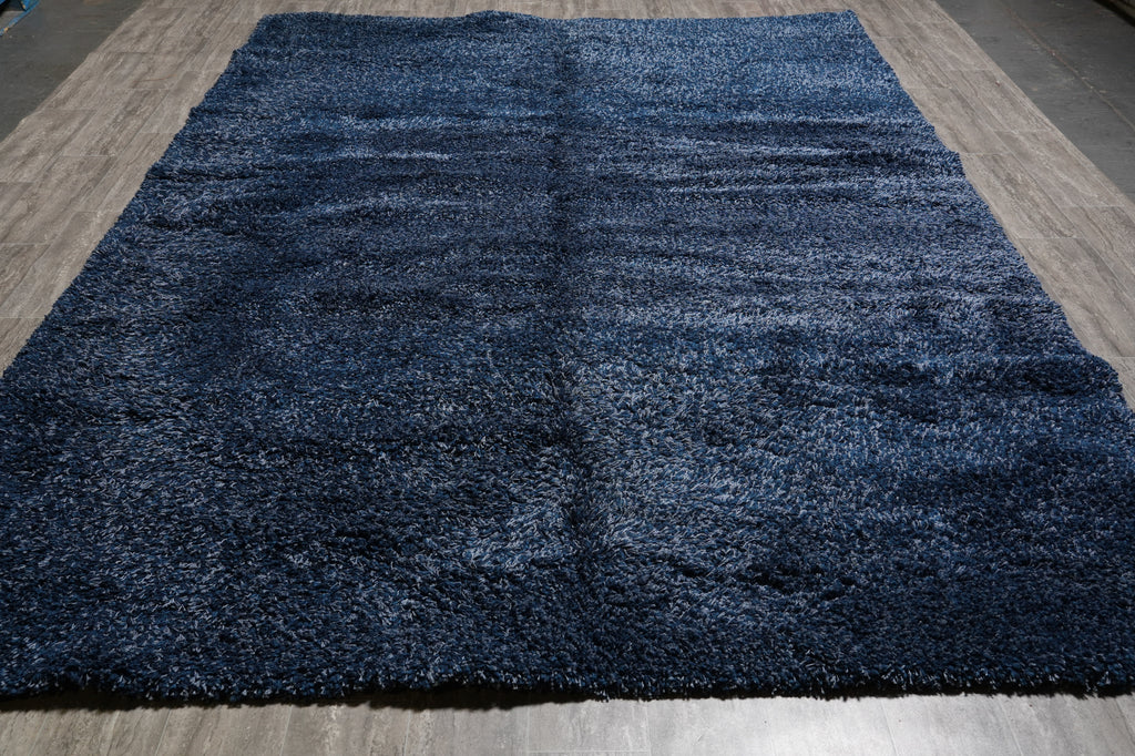 8.7 x 11.7 Plain Solid One Color Blue Handmade Wool Contemporary Rug #F-4594