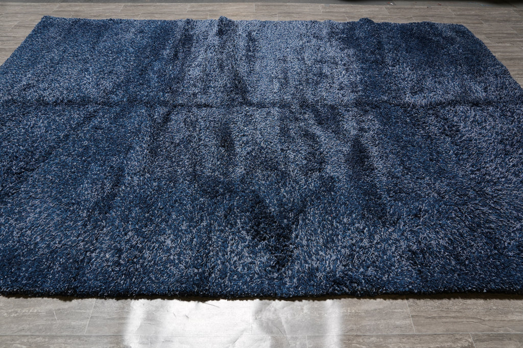 8.7 x 11.7 Plain Solid One Color Blue Handmade Wool Contemporary Rug #F-4594