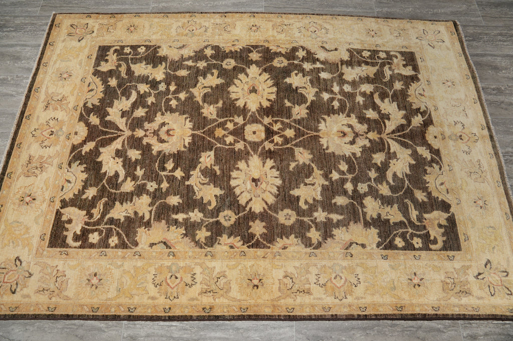 5 x 7 Natural BROWN Wool Hand-Knotted Chobi Peshawar Rug - Pakistan #PIX-20216