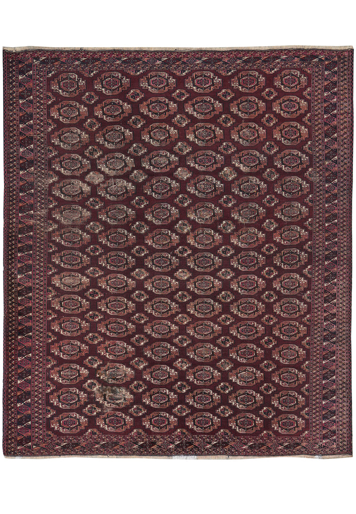 8 x 9 Old Persian Turkman Bokhara Rug Burgundy Low Pile