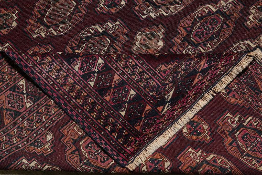 8 x 9 Old Persian Turkman Bokhara Rug Burgundy Low Pile #PIX-25703