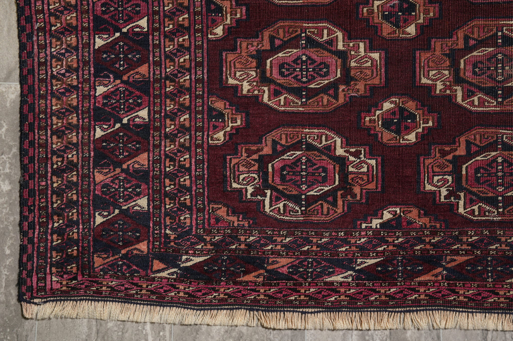 8 x 9 Old Persian Turkman Bokhara Rug Burgundy Low Pile #PIX-25703