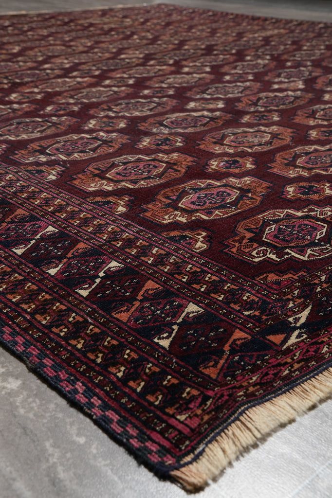 8 x 9 Old Persian Turkman Bokhara Rug Burgundy Low Pile #PIX-25703