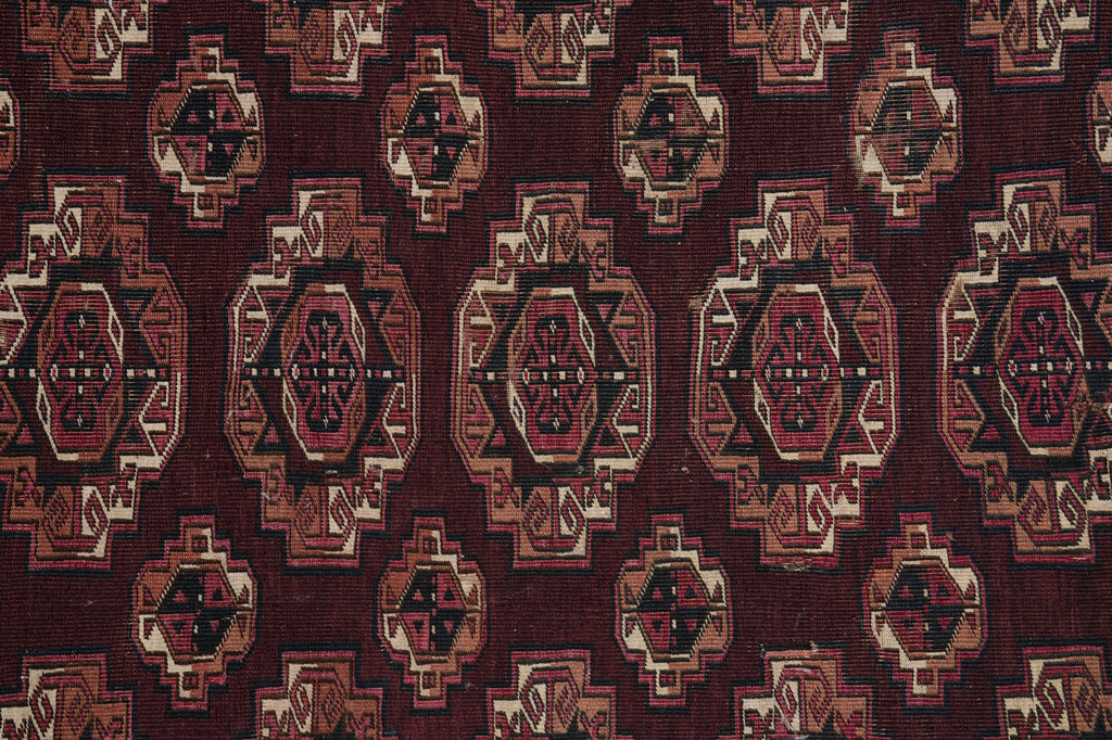 8 x 9 Old Persian Turkman Bokhara Rug Burgundy Low Pile #PIX-25703