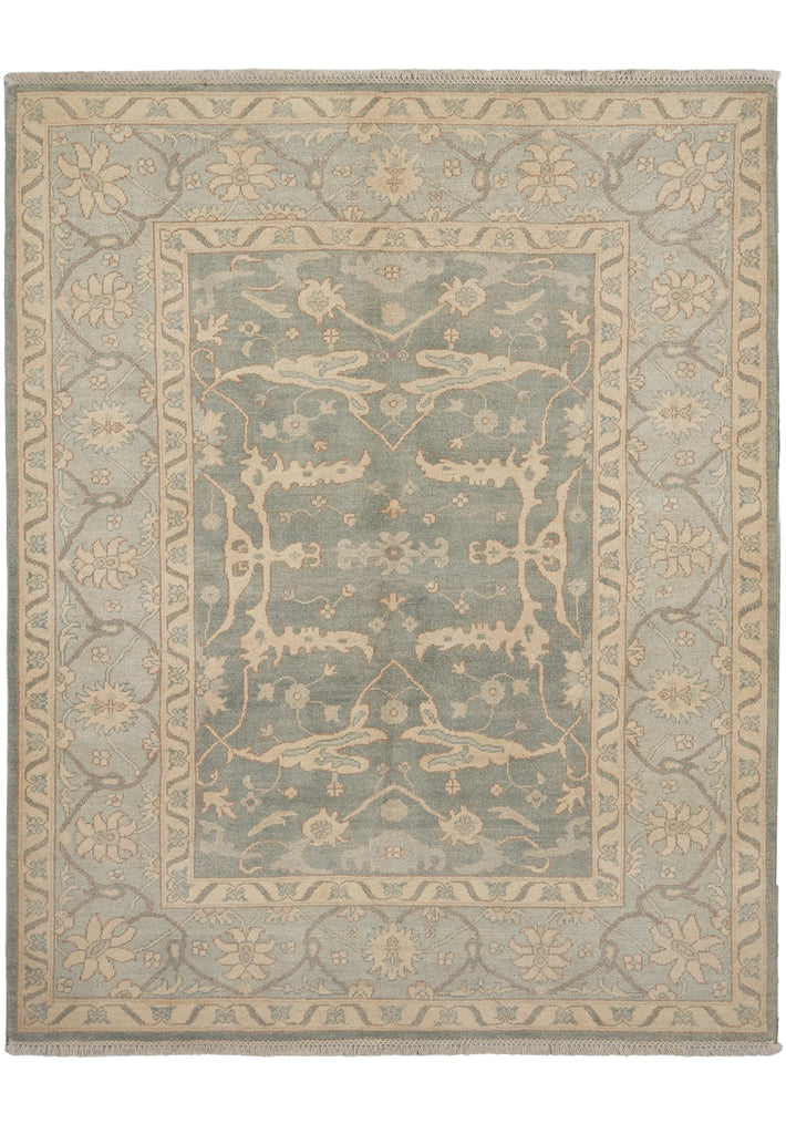 5.3 x 6.7 New Natural Wool Handmade OUSHAK Rug SAGE GREEN - Pakistan #PIX-26768