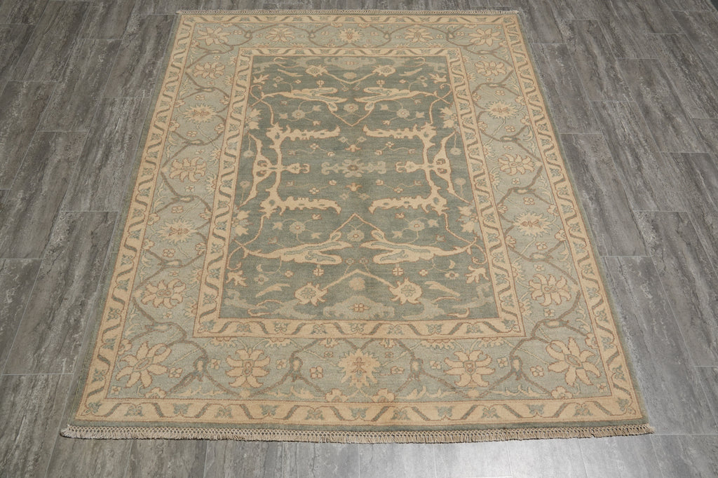 5.3 x 6.7 New Natural Wool Handmade OUSHAK Rug SAGE GREEN - Pakistan #PIX-26768