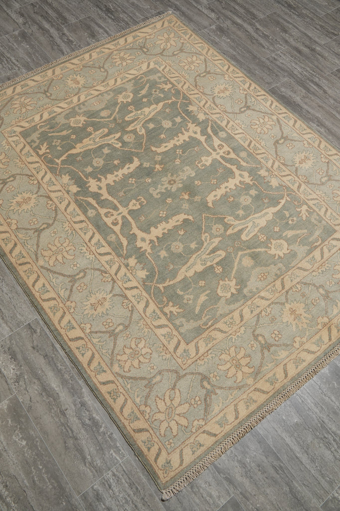 5.3 x 6.7 New Natural Wool Handmade OUSHAK Rug SAGE GREEN - Pakistan #PIX-26768