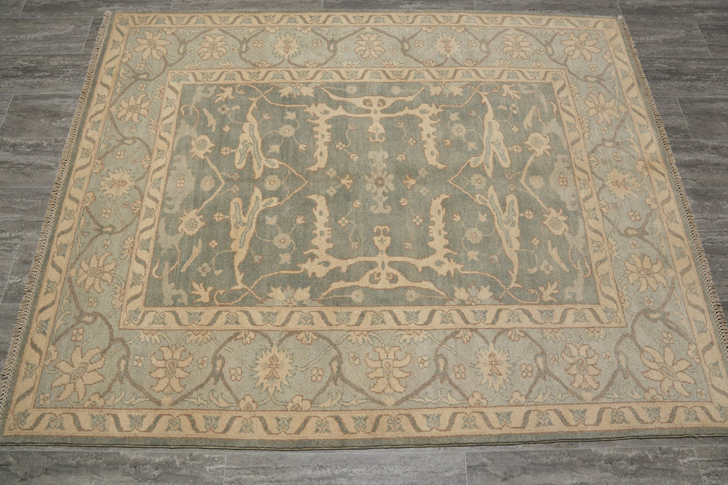 5.3 x 6.7 New Natural Wool Handmade OUSHAK Rug SAGE GREEN - Pakistan #PIX-26768