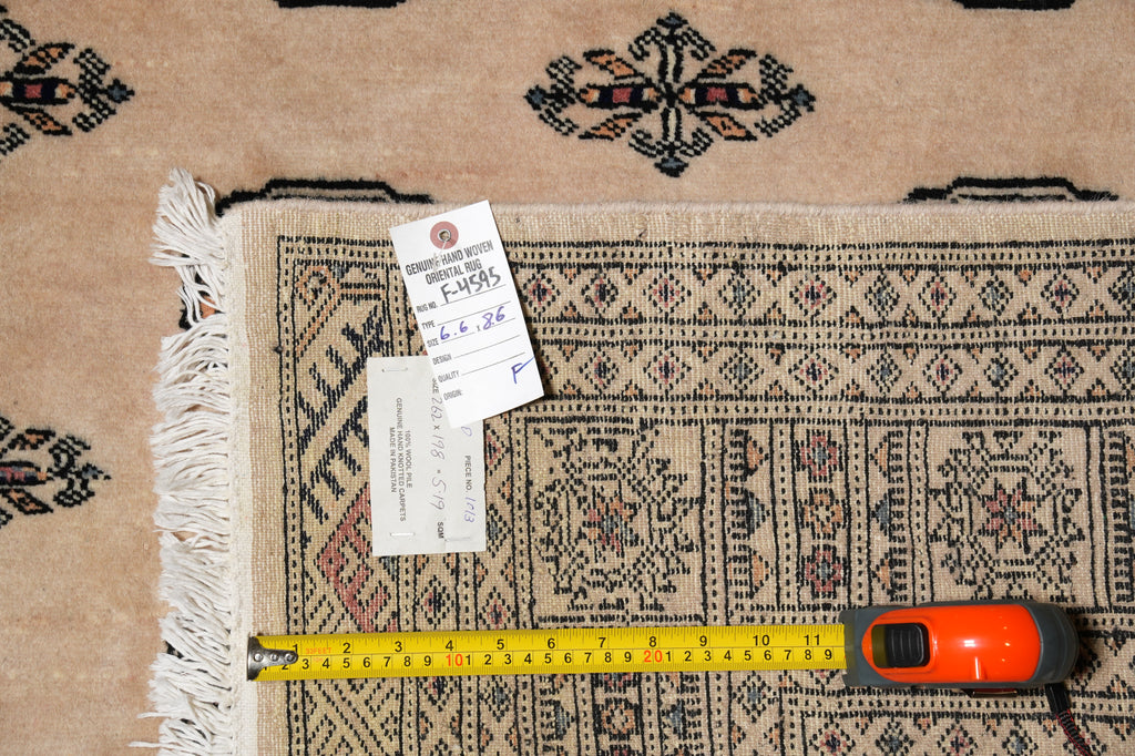 6.6 x 8.6 Beige Jaldar Bokhara Rug Handmade Wool #F-4595