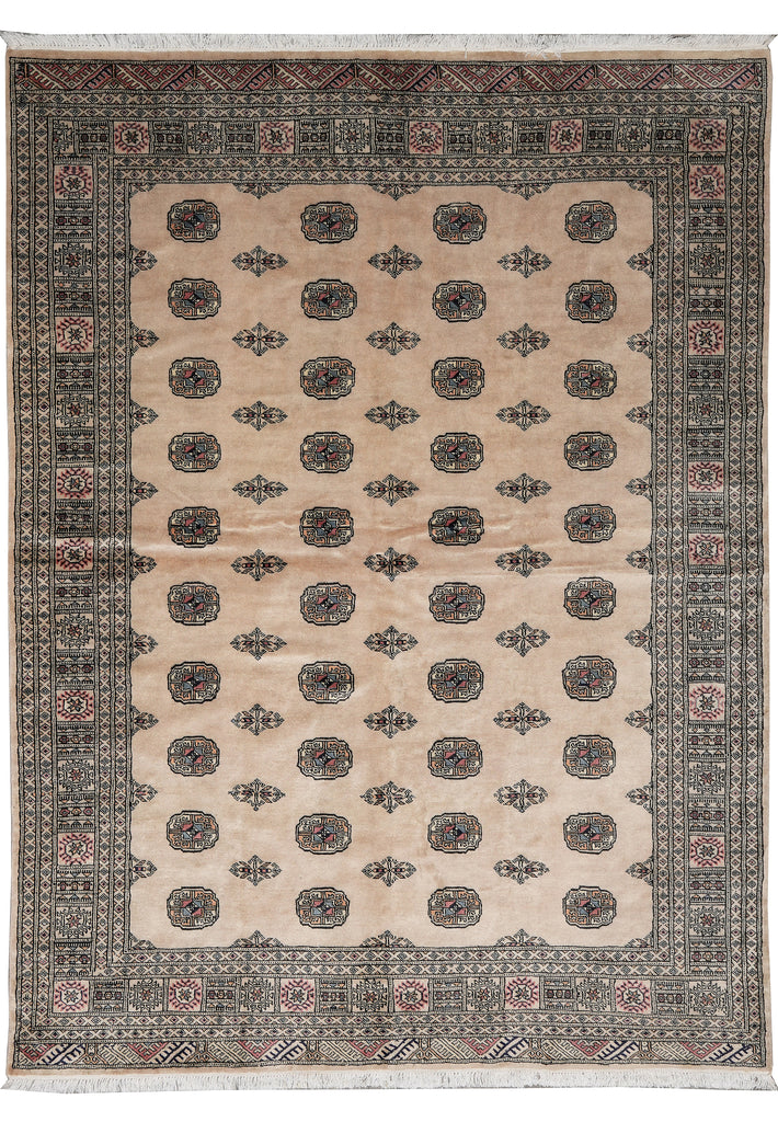 6.6 x 8.6 Beige Jaldar Bokhara Rug Handmade Wool