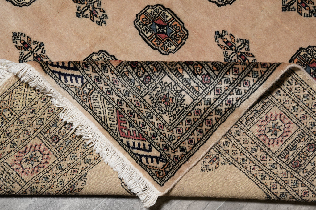 6.6 x 8.6 Beige Jaldar Bokhara Rug Handmade Wool #F-4595