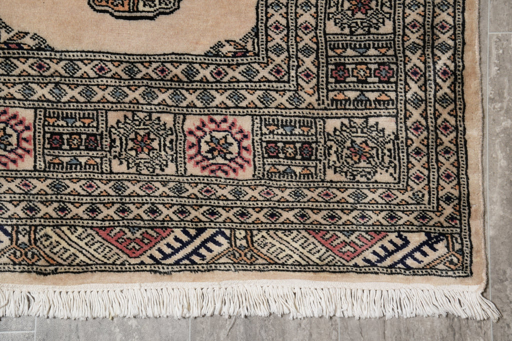 6.6 x 8.6 Beige Jaldar Bokhara Rug Handmade Wool #F-4595
