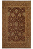 Load image into Gallery viewer, A traditional oriental area rug with an intricate floral pattern, featuring a dark brown center field, a golden-brown border, and muted accents of beige, green, and blue.