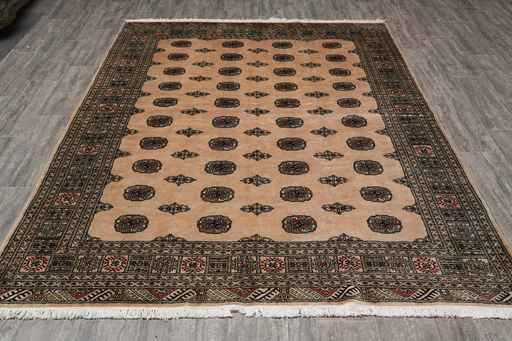 6.6 x 8.6 Beige Jaldar Bokhara Rug Handmade Wool #F-4595