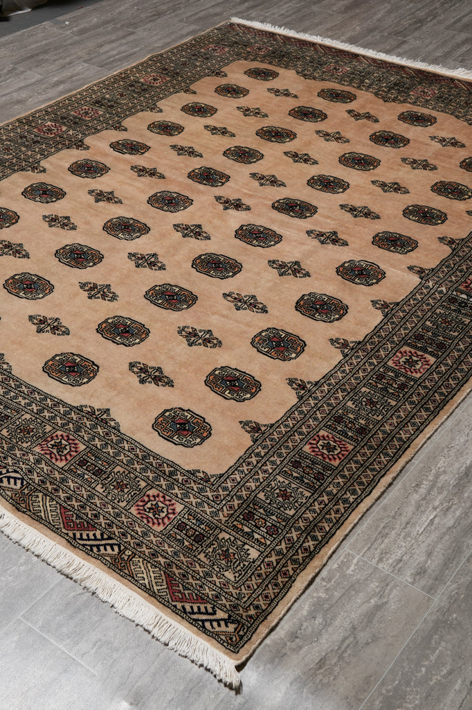 6.6 x 8.6 Beige Jaldar Bokhara Rug Handmade Wool #F-4595