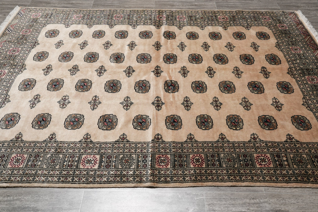 6.6 x 8.6 Beige Jaldar Bokhara Rug Handmade Wool #F-4595