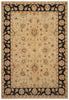 Load image into Gallery viewer, A traditional oriental-style area rug with a beige center field, black floral borders, and muted accents of red, blue, and green in the pattern.