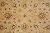 Load image into Gallery viewer, A close-up of a vintage-style floral rug with an intricate symmetrical pattern in beige, rust red, and dark brown.