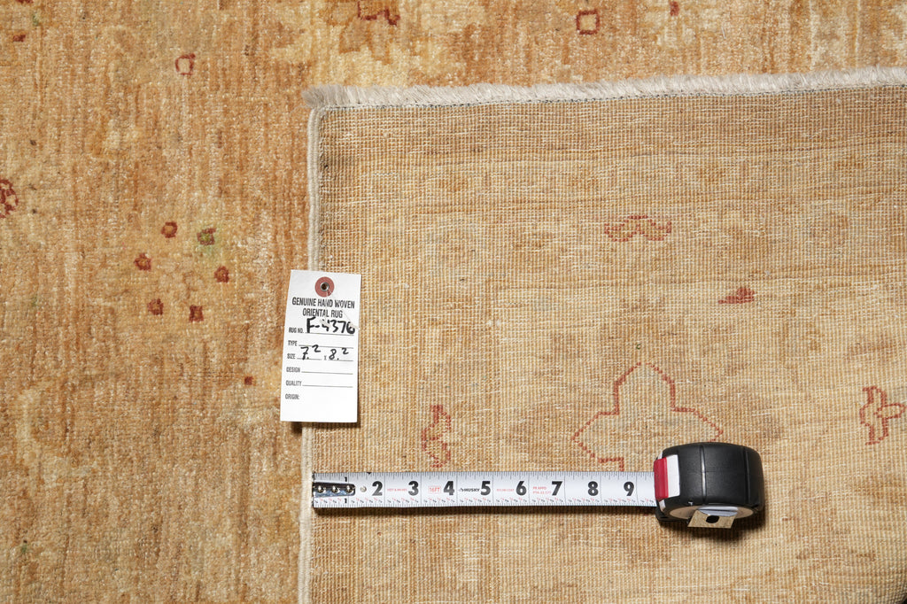 7.2 x 8.2 Squarish Hand-Knotted Chobi Peshawar Zigler Carpet Neutral Brown #F-4376