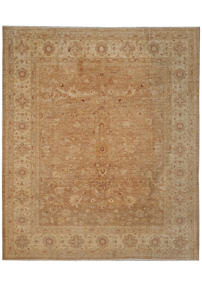 7.2 x 8.2 Squarish Hand-Knotted Chobi Peshawar Zigler Carpet Neutral Brown #F-4376