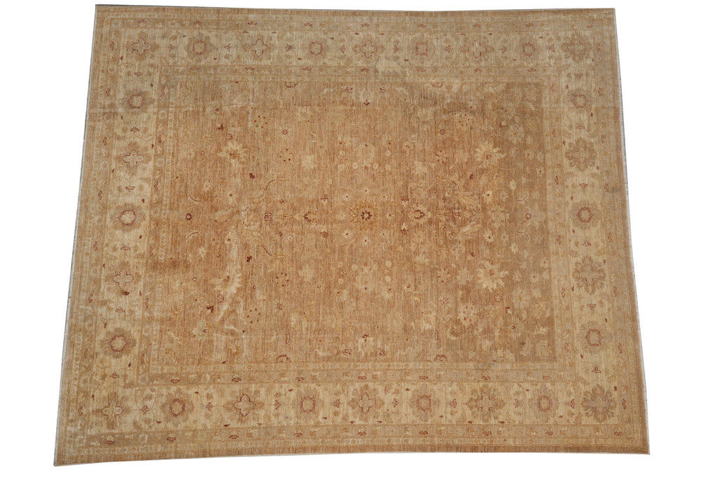 7.2 x 8.2 Squarish Hand-Knotted Chobi Peshawar Zigler Carpet Neutral Brown #F-4376