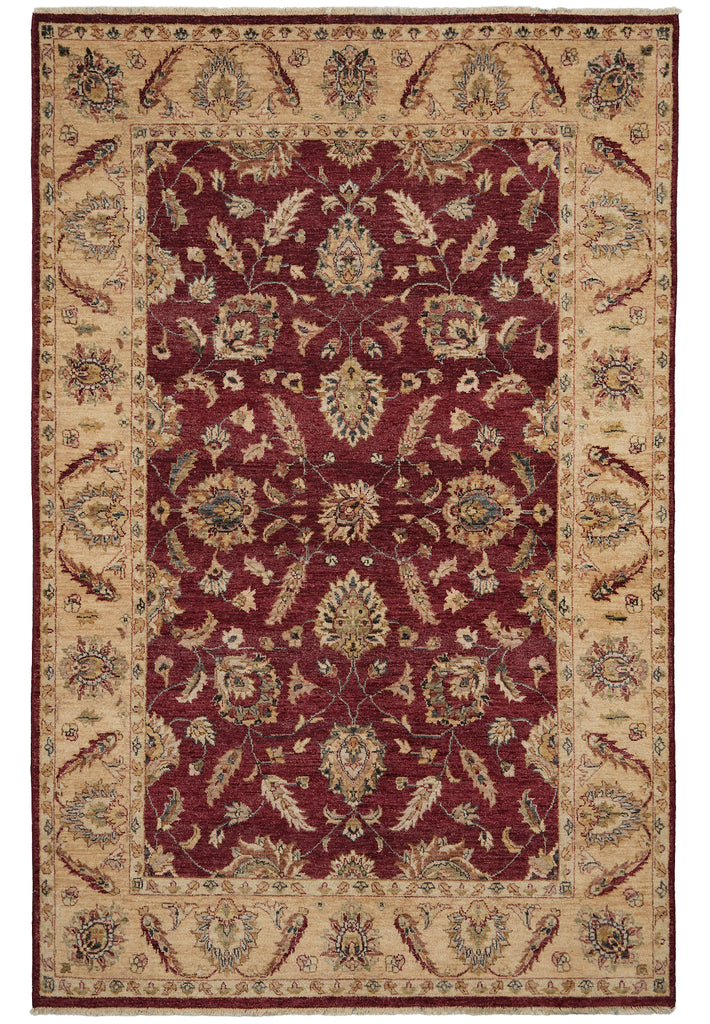 5 x 8 Natural BURGUNDY Wool Hand-Knotted Chobi Peshawar Rug - Pakistan #B-74063