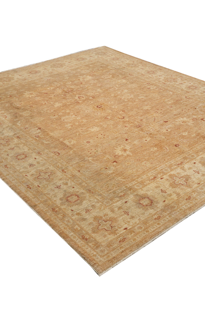 7.2 x 8.2 Squarish Hand-Knotted Chobi Peshawar Zigler Carpet Neutral Brown #F-4376