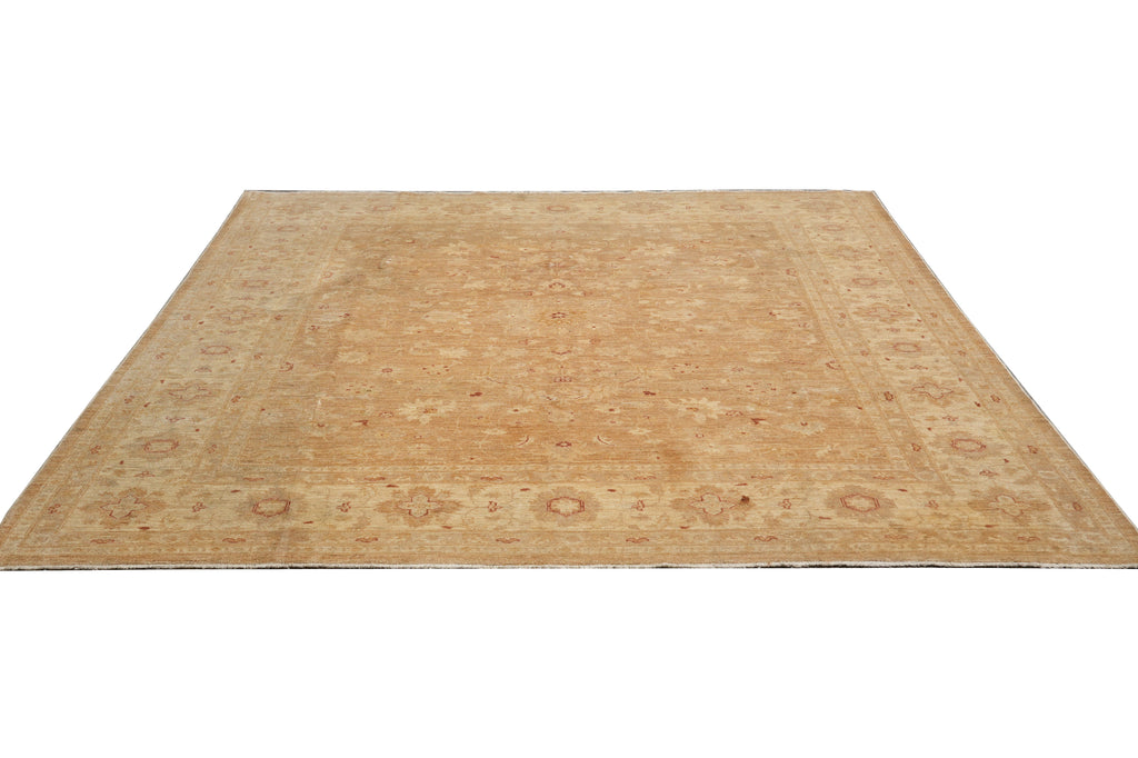 7.2 x 8.2 Squarish Hand-Knotted Chobi Peshawar Zigler Carpet Neutral Brown #F-4376