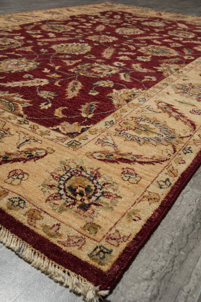5 x 8 Natural BURGUNDY Wool Hand-Knotted Chobi Peshawar Rug - Pakistan #B-74063