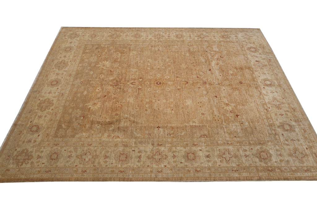 7.2 x 8.2 Squarish Hand-Knotted Chobi Peshawar Zigler Carpet Neutral Brown #F-4376