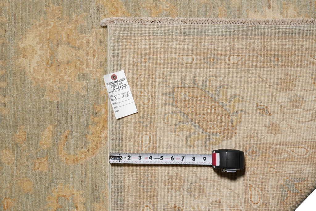 8 x 9.7 Light Green Chobi Peshawar Rug #F-4377